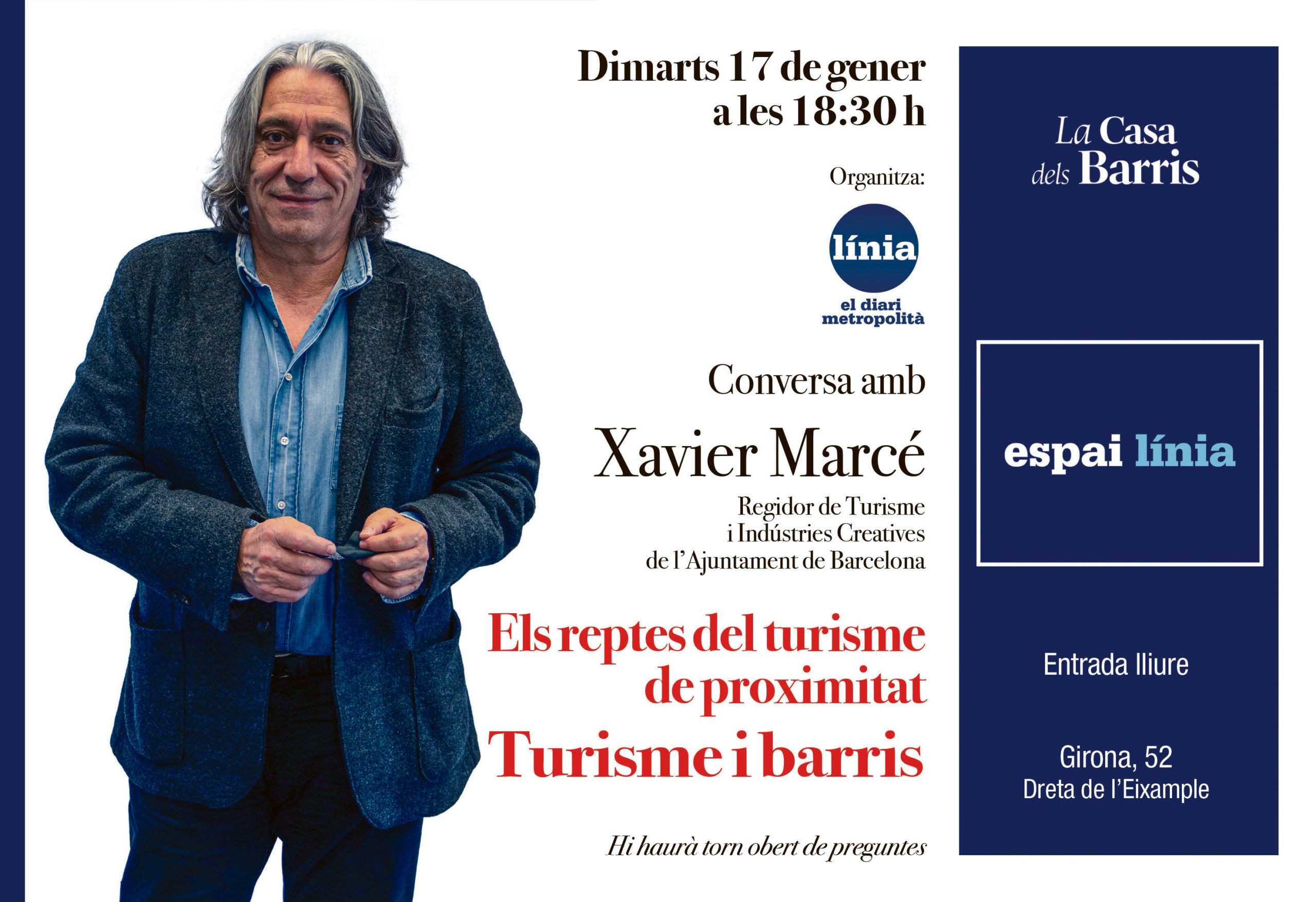 Conversa amb Xavier Marcé sobre 'Turisme i barris' el 17 de gener