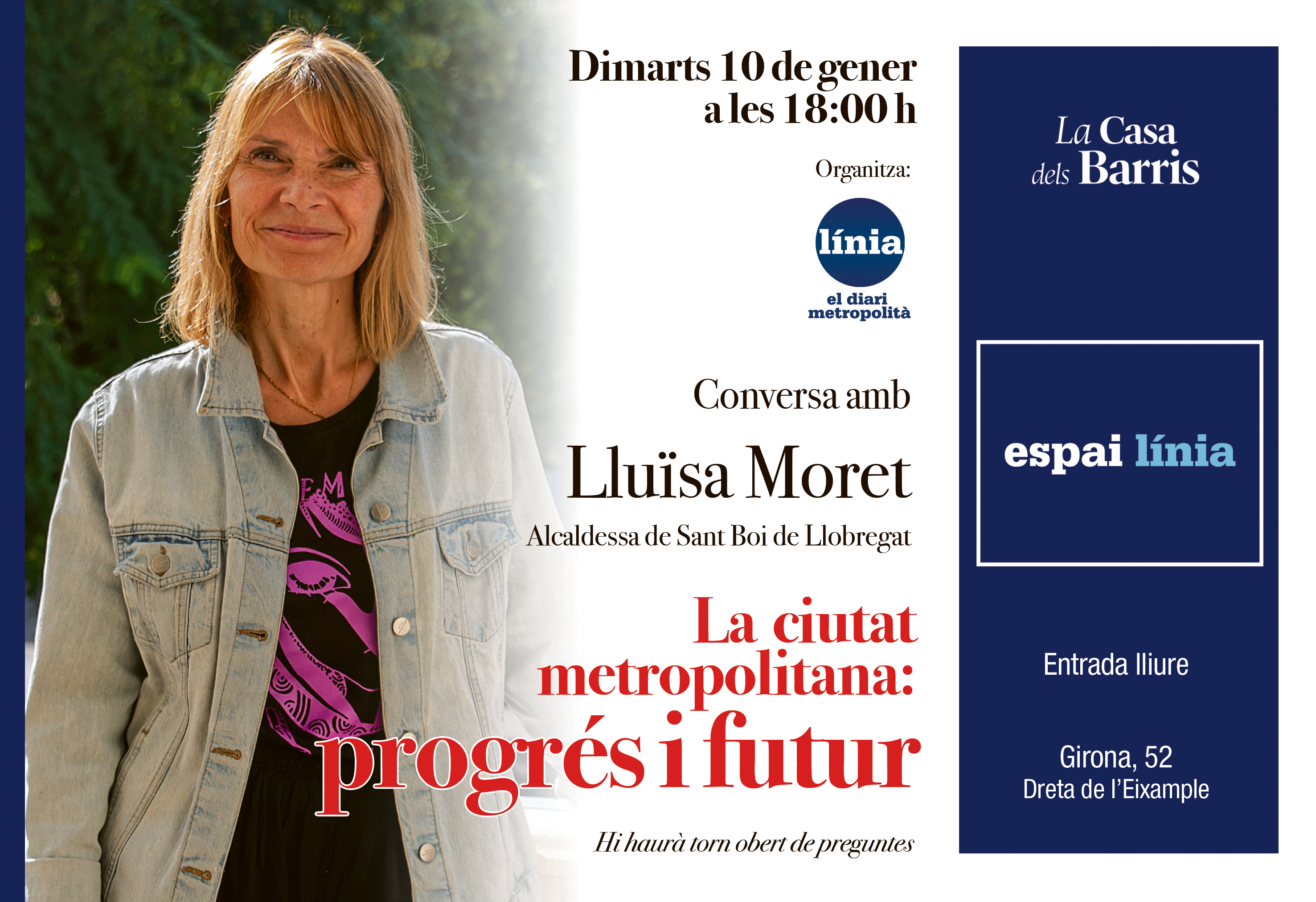 Conversa amb Lluïsa Moret: el 10 de gener a les 18h a Espai Línia